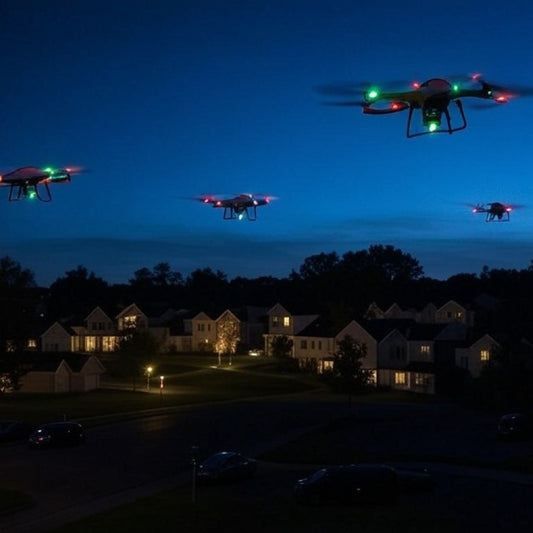 Drones with flashing lights scan NJ suburb for radioactive material.