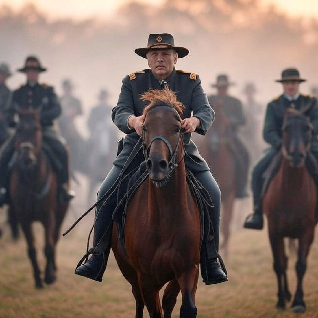 Donald Trump leading the cavalry on horseback to save the country on Inauguration Day.